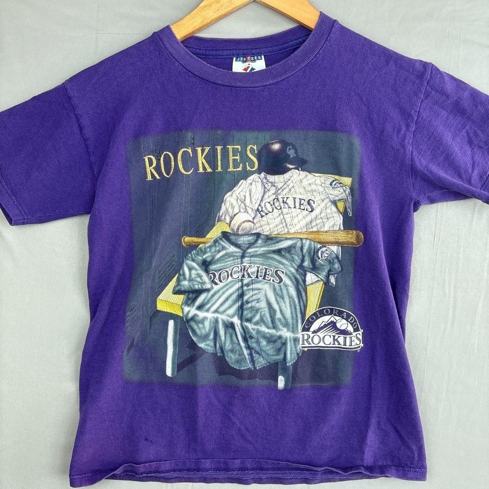 Vintage Colorado Rockies Shirt Youth Large Purple MLB Baseball *Flaw